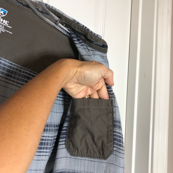 KUHL Skorpio Cotton Linen Blend Button Down Short Sleeve Plaid Gray Shirt S - Picture 5 of 16